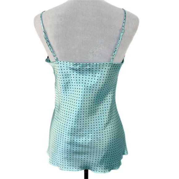 Y2K Satin Mint Green Brown Polka Dot Lace Trim Tank - Women's M - Picture 3 of 5